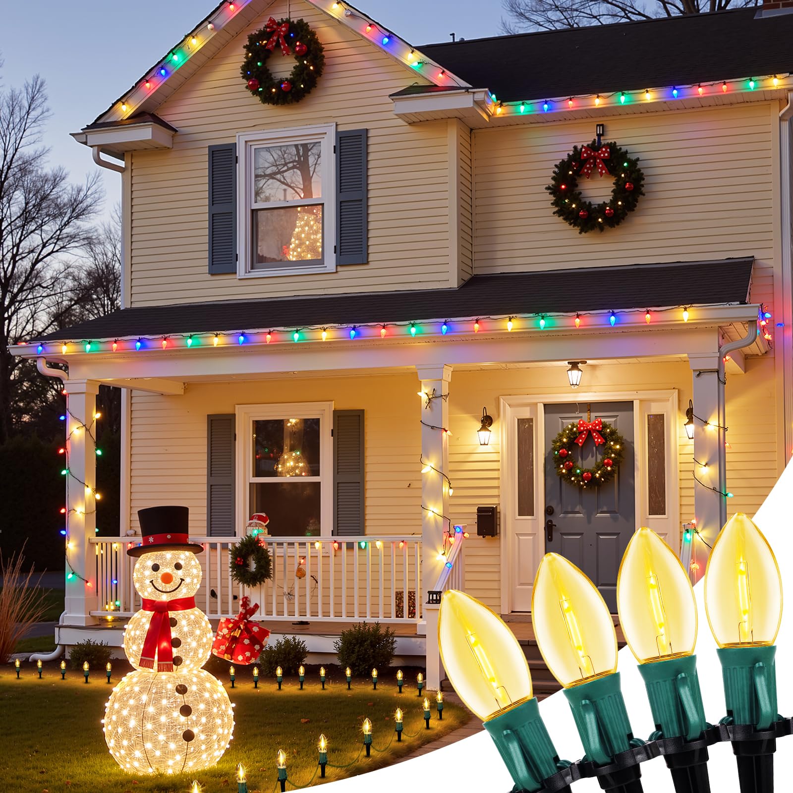 Christmas Pathway Lights Outdoor, 25.7 Feet C9 Lights with 20 Multicolor Bulbs and Stakes, Connectable Outdoor Christmas Decorations Outside Yard Walkway Sidewalk Holiday